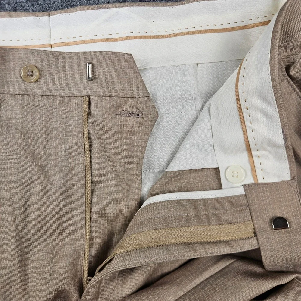 Lauren Ralph Lauren Mens Tan Pleated Cuffed Dress Pants 34x29 Pinstripe Trousers